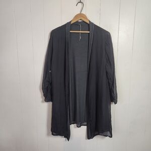 Italian Silk Open Cardigan 3/4 Sleeves Gray Black Flowy Womens Size Large Office